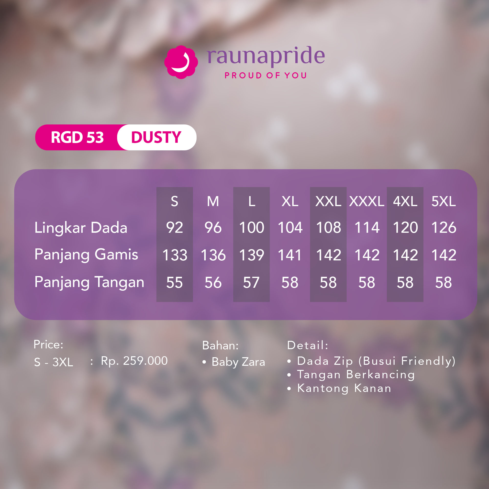 Panduan ukuran untuk RGD-53 DUSTY