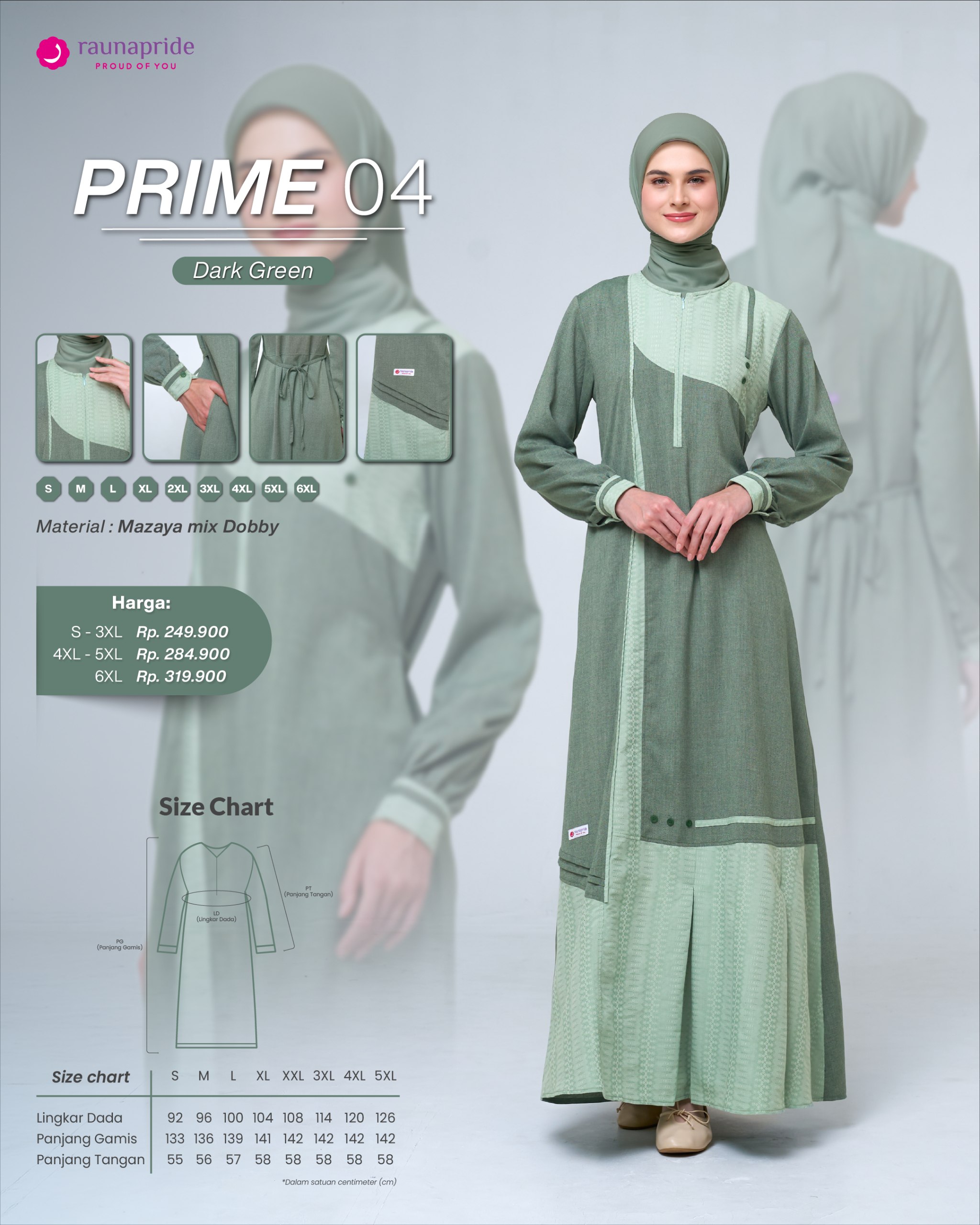 Panduan ukuran untuk PRIME 04 DARK GREEN